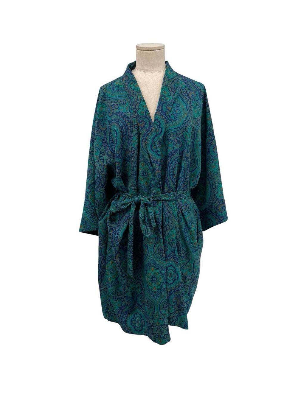 Vintage Victoria’s Secret Robe Gold Label Kimono Green Purple Paisley One Size